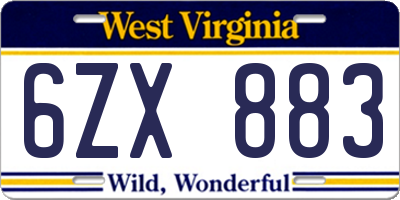 WV license plate 6ZX883