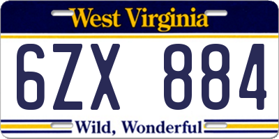 WV license plate 6ZX884