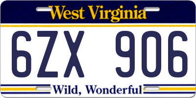 WV license plate 6ZX906
