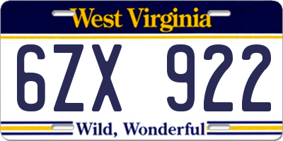 WV license plate 6ZX922