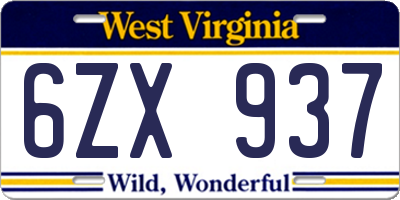 WV license plate 6ZX937