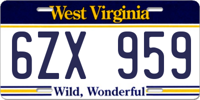 WV license plate 6ZX959