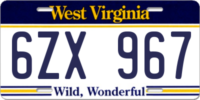 WV license plate 6ZX967