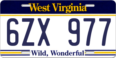 WV license plate 6ZX977