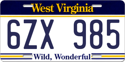 WV license plate 6ZX985