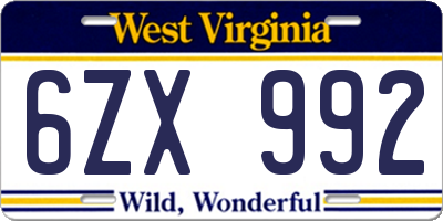 WV license plate 6ZX992