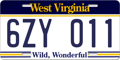 WV license plate 6ZY011