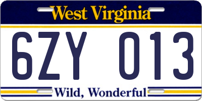 WV license plate 6ZY013