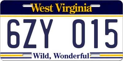 WV license plate 6ZY015