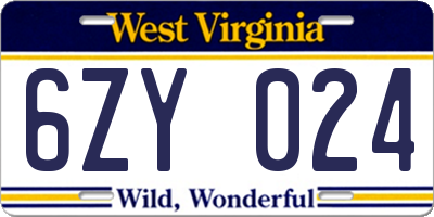 WV license plate 6ZY024
