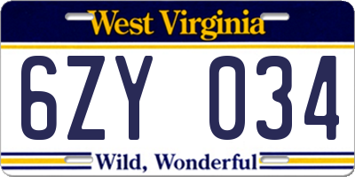 WV license plate 6ZY034