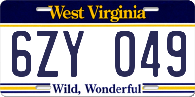 WV license plate 6ZY049