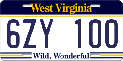 WV license plate 6ZY100