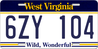 WV license plate 6ZY104