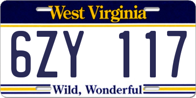 WV license plate 6ZY117