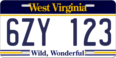 WV license plate 6ZY123