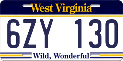 WV license plate 6ZY130