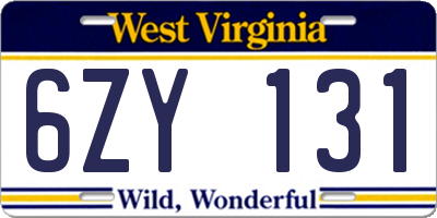 WV license plate 6ZY131