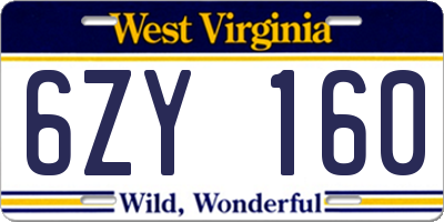 WV license plate 6ZY160