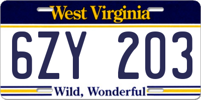 WV license plate 6ZY203
