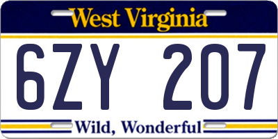WV license plate 6ZY207