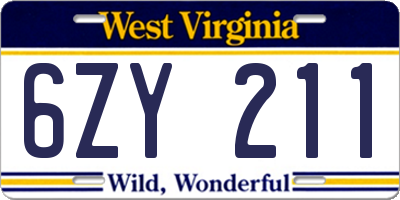 WV license plate 6ZY211