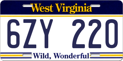 WV license plate 6ZY220