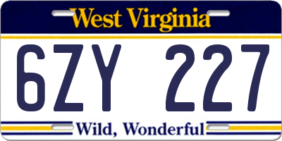 WV license plate 6ZY227