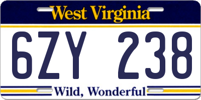 WV license plate 6ZY238