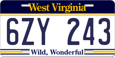 WV license plate 6ZY243