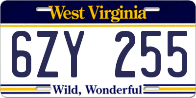 WV license plate 6ZY255
