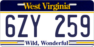 WV license plate 6ZY259