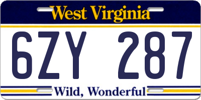 WV license plate 6ZY287