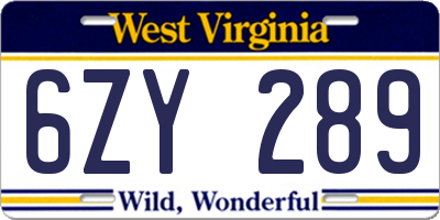 WV license plate 6ZY289