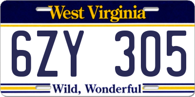 WV license plate 6ZY305