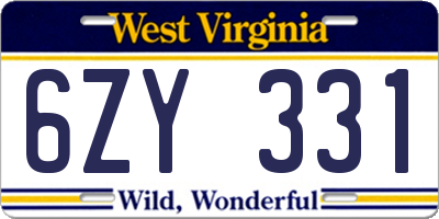 WV license plate 6ZY331