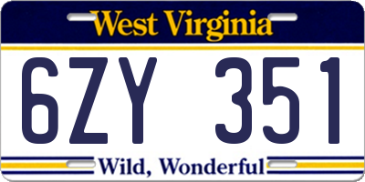 WV license plate 6ZY351