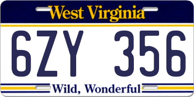 WV license plate 6ZY356