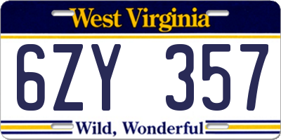 WV license plate 6ZY357