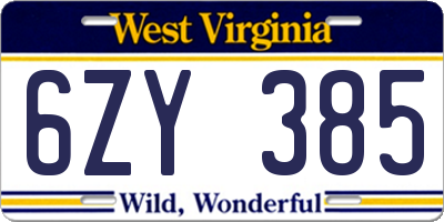 WV license plate 6ZY385