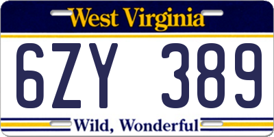 WV license plate 6ZY389