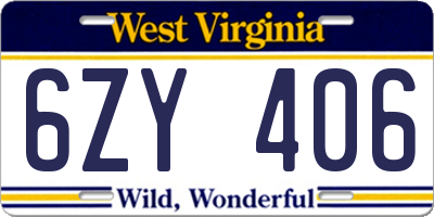 WV license plate 6ZY406