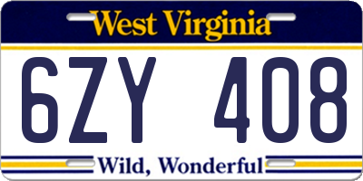 WV license plate 6ZY408