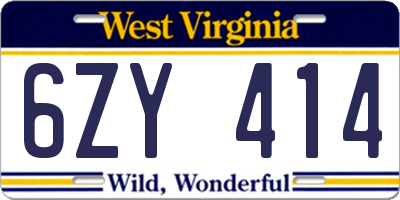 WV license plate 6ZY414