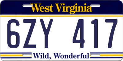 WV license plate 6ZY417