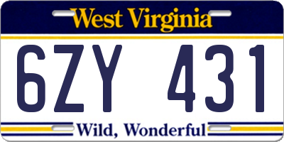 WV license plate 6ZY431