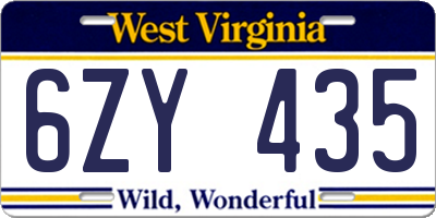 WV license plate 6ZY435