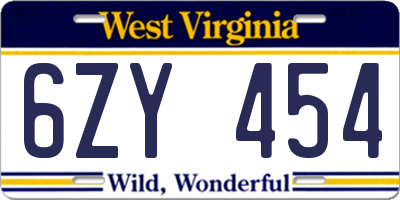 WV license plate 6ZY454