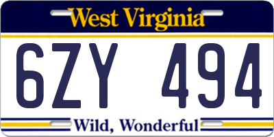 WV license plate 6ZY494