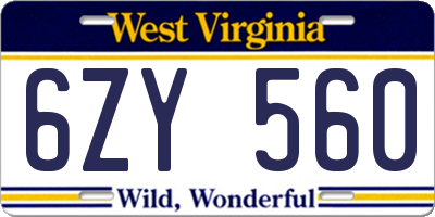 WV license plate 6ZY560